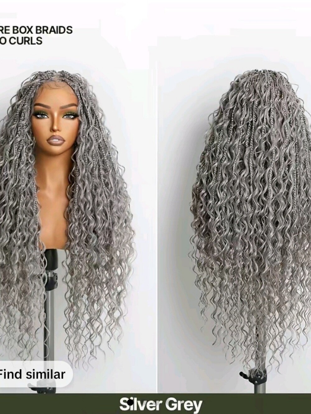 30" Full Lace Silver Grey Long Crochet Boho Box Braid Synthetic Wig - Women Hair